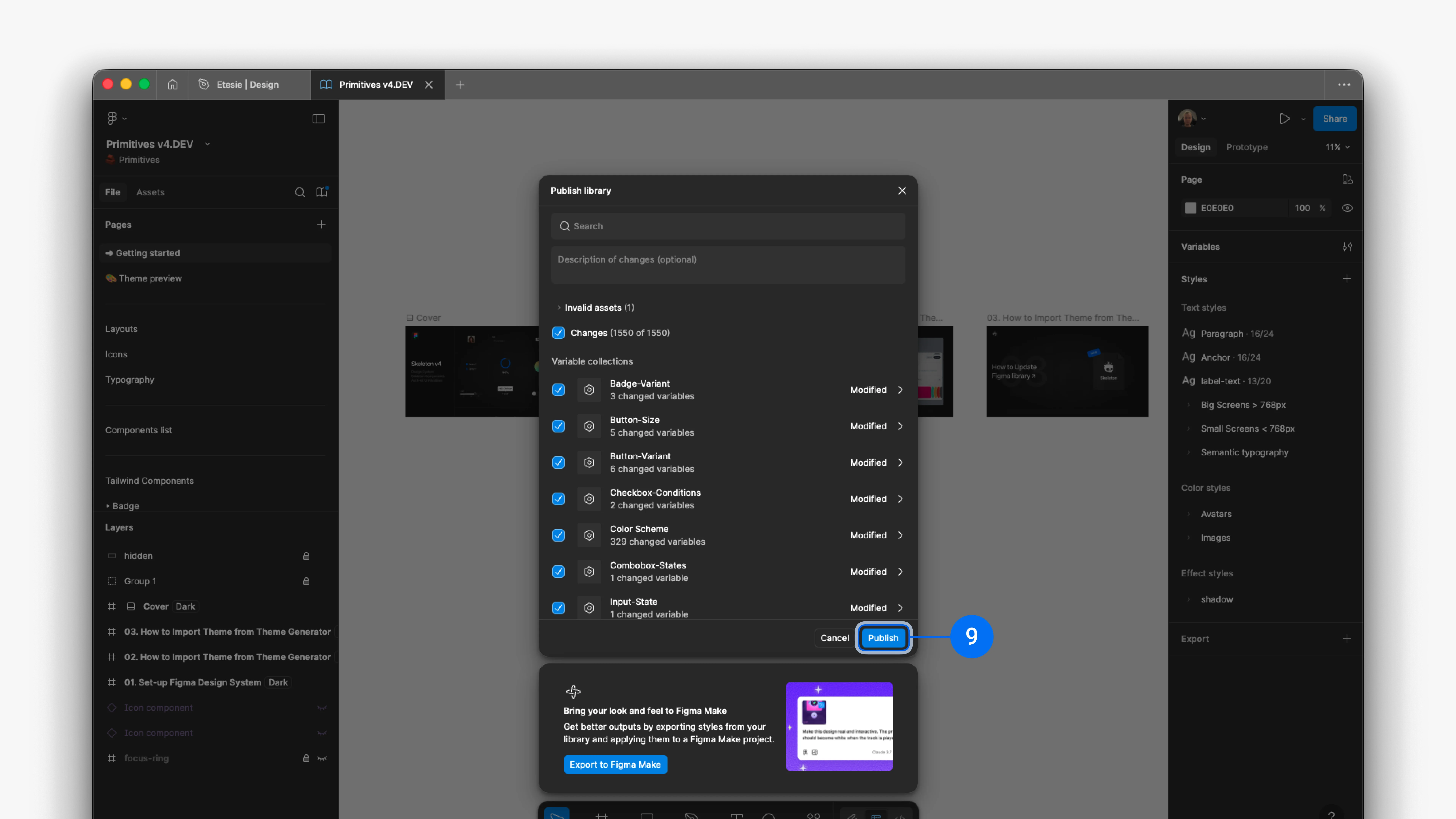 Publish modal