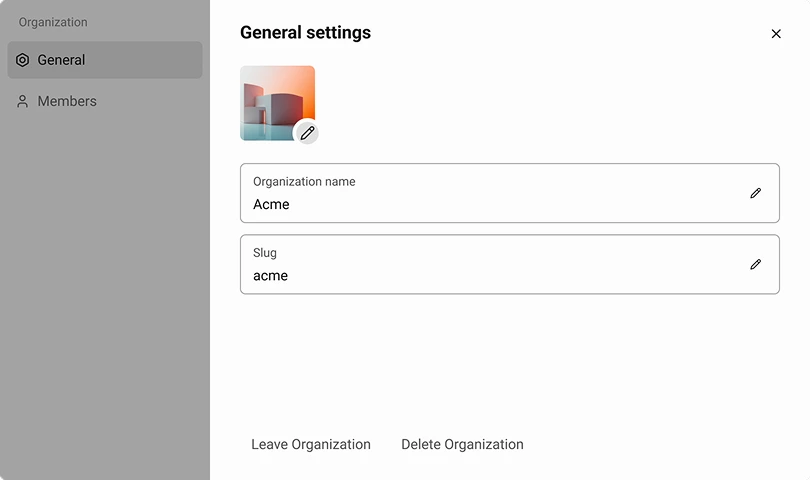 Organization profile settings